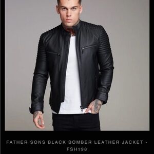FATHER SONS BLACK BOMBER 100% LAMB LEATHER MOTORCYCLE JACKET
